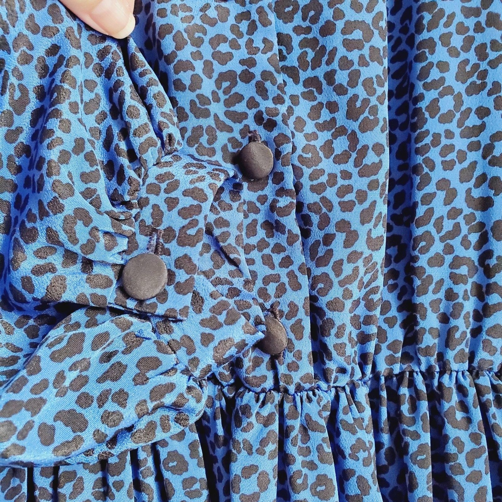 Vintage Tribute Blue Animal Print Dress Elastic Waist Long Sleeve Size M GUC