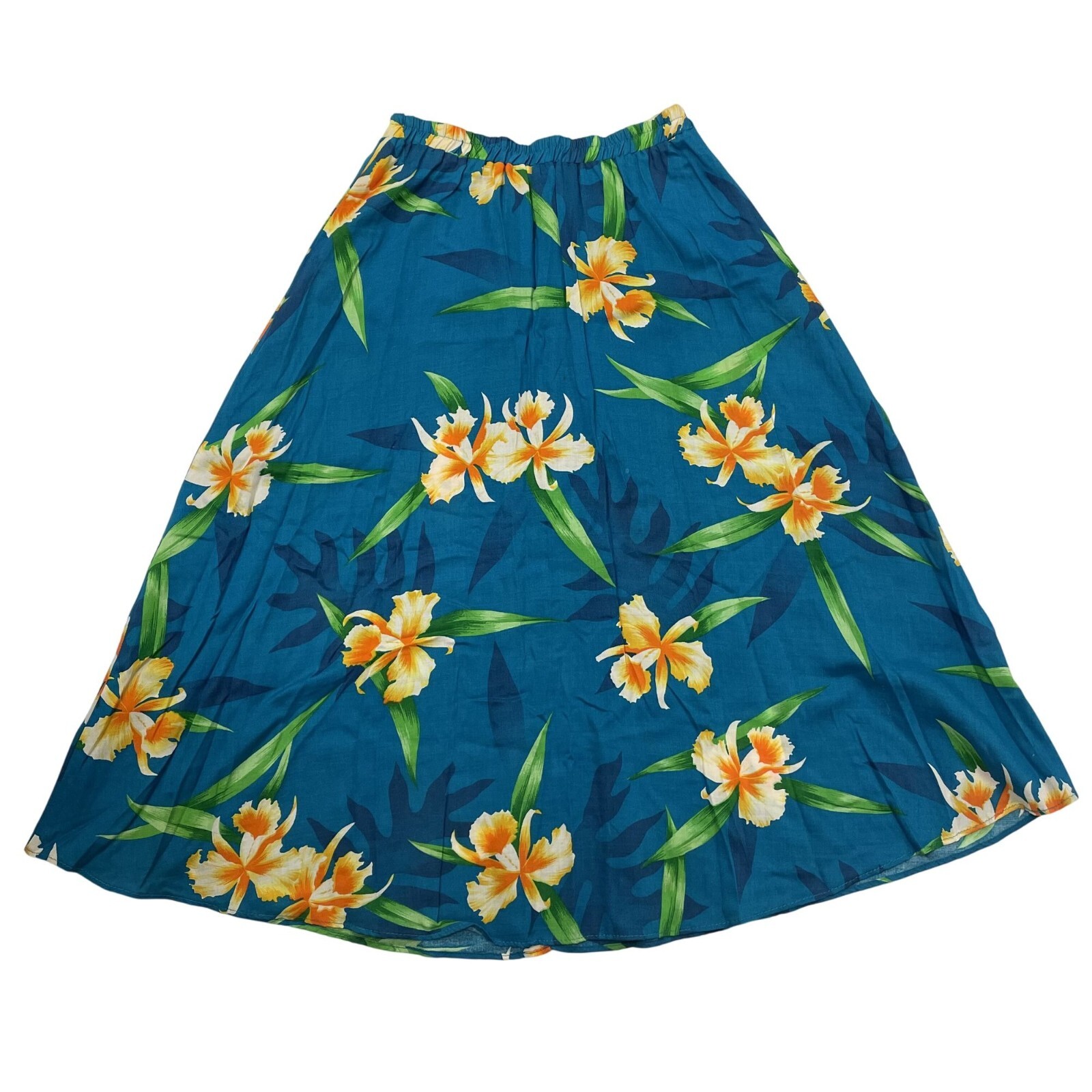 Vtg 80’s Wild Honey California Blue FLORAL Flowers Tropical HAWAIIAN Rayon Skirt