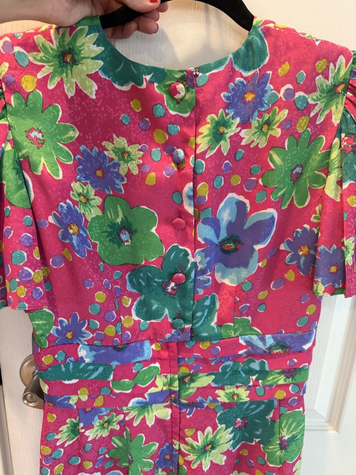 Maggy Boutique Vintage Floral Dress Pink Green Blue Purple 100% Polyester Size 4