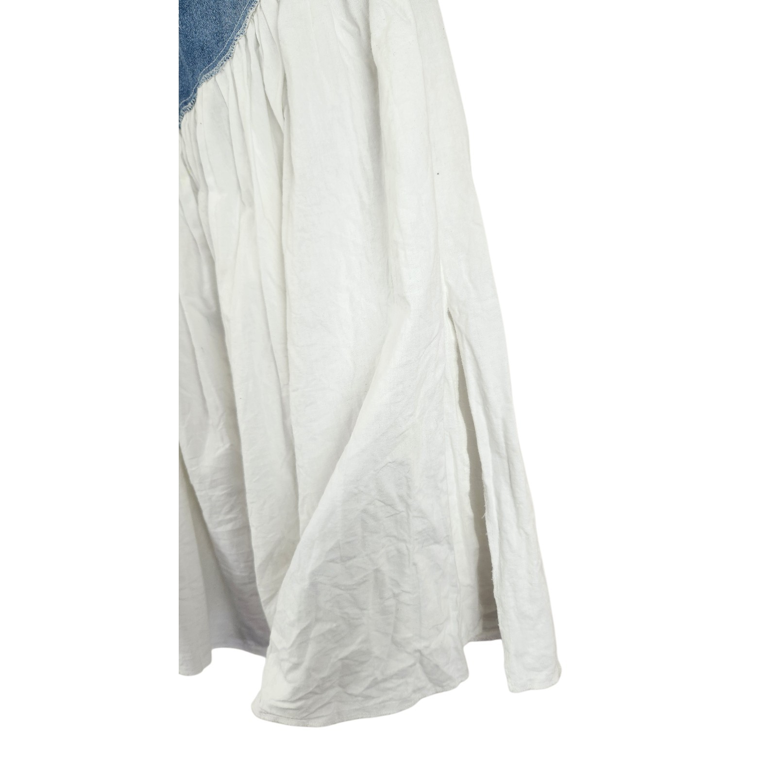 Vintage 70s Denim Short White Cotton Midi Skirt Small / 28″ Festival Boho Cntry