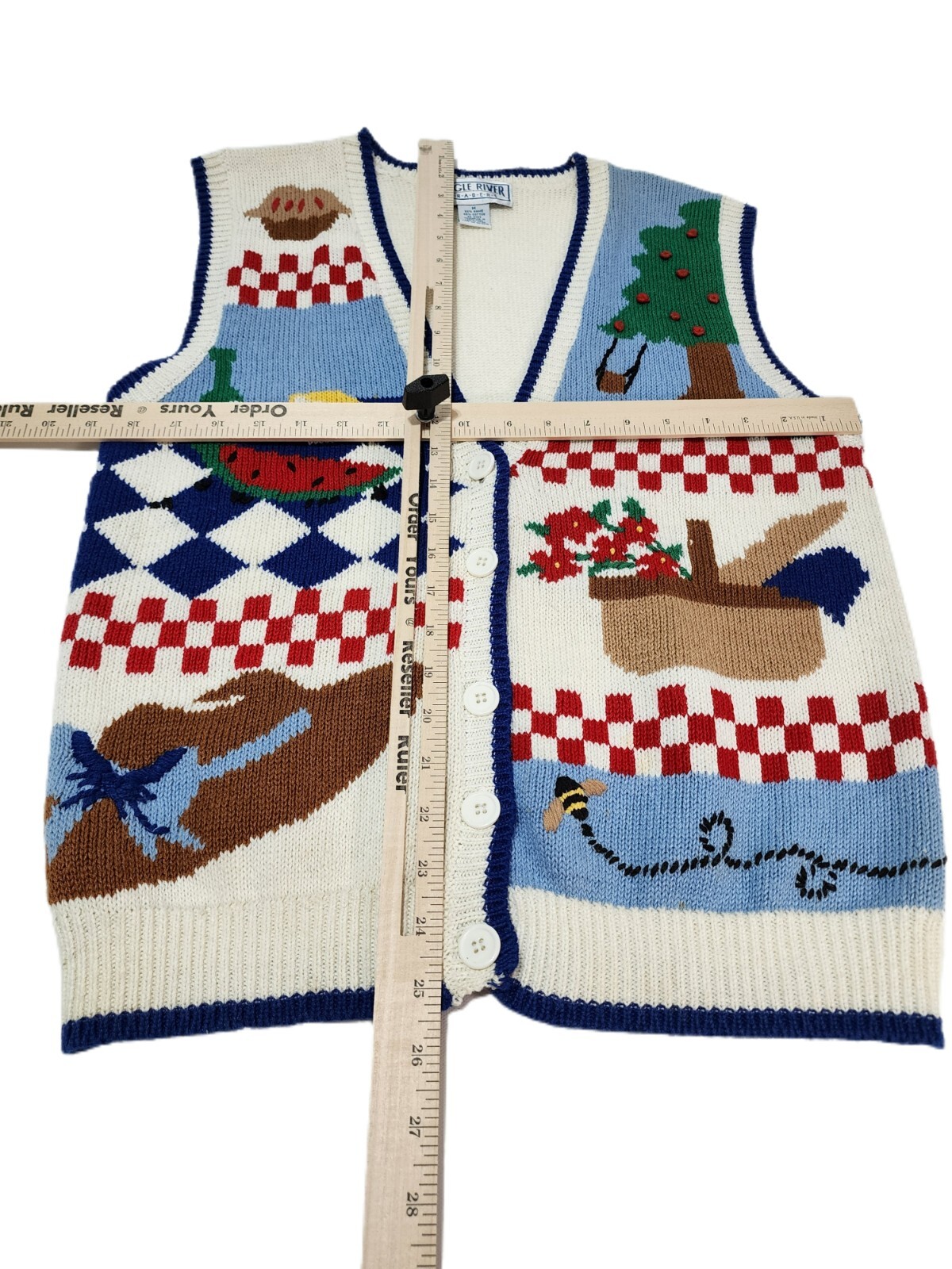 Eagle River Traders Vintage Womens Sweater Vest Apple Pie Bee Watermelon Size M