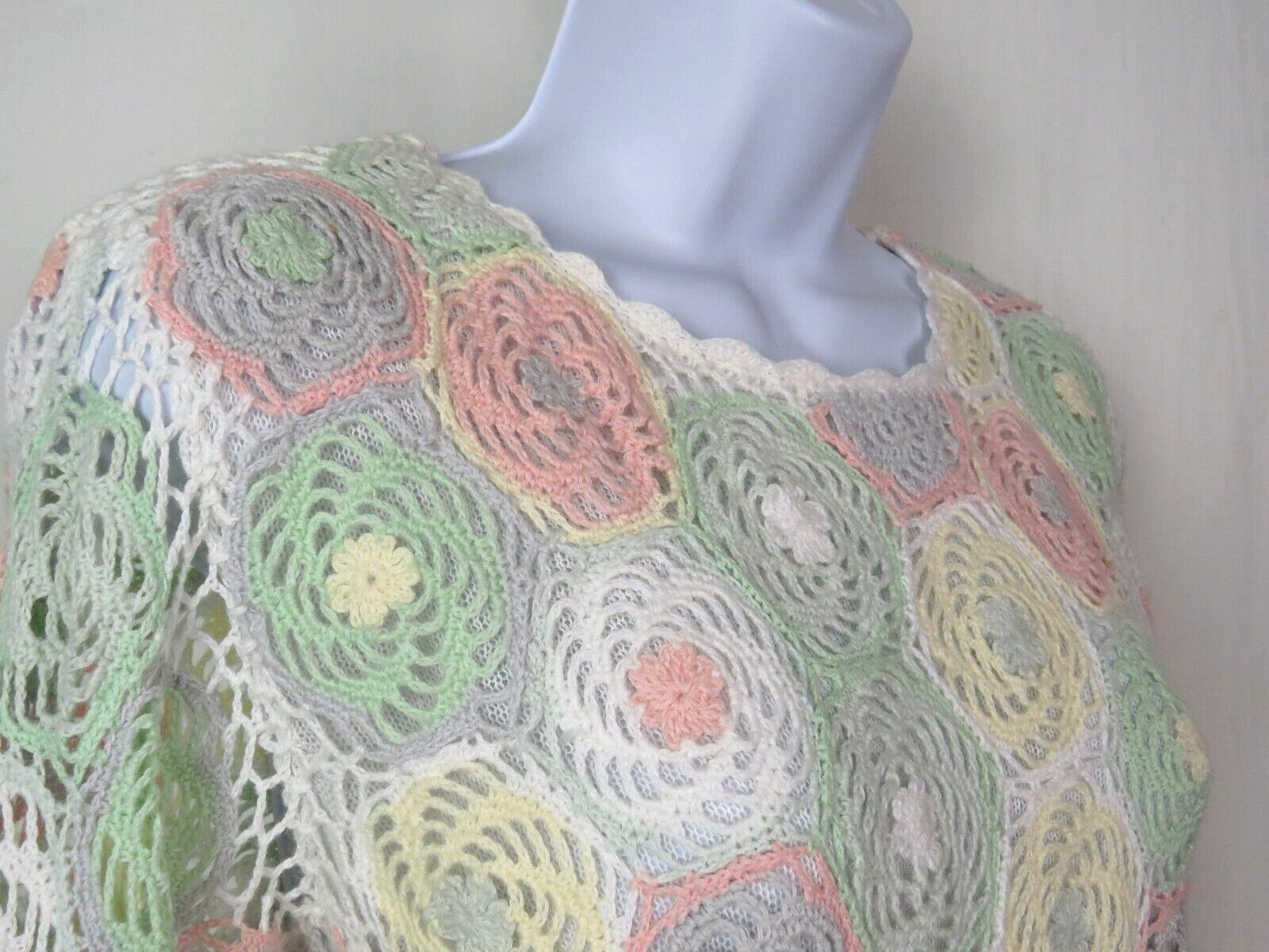 VTG 1980s BFA CLASSICS CROCHETED FLORAL TOP SIZE MEDIUM COTTON RAMIE LINED