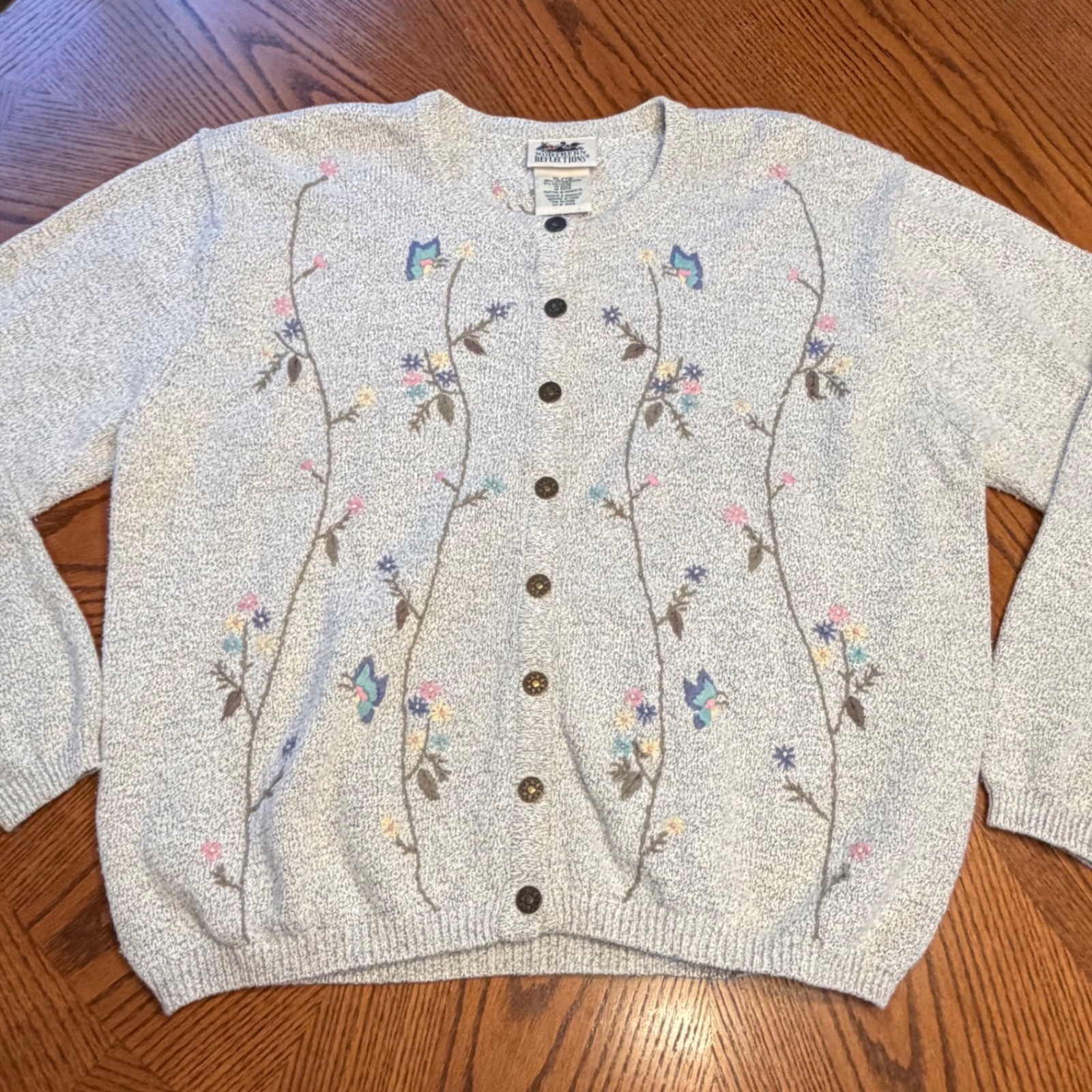 Vintage Northern Reflections Cardigan Sweater Size XL Embroidered Floral Cottage