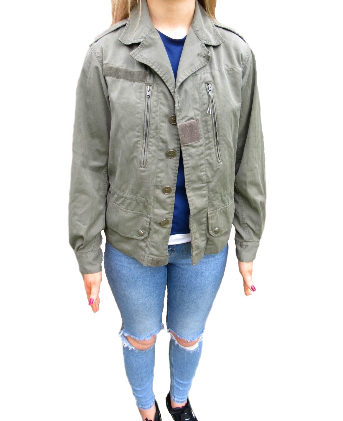 Vintage French army F1-F2 olive field jacket military khaki short style women V