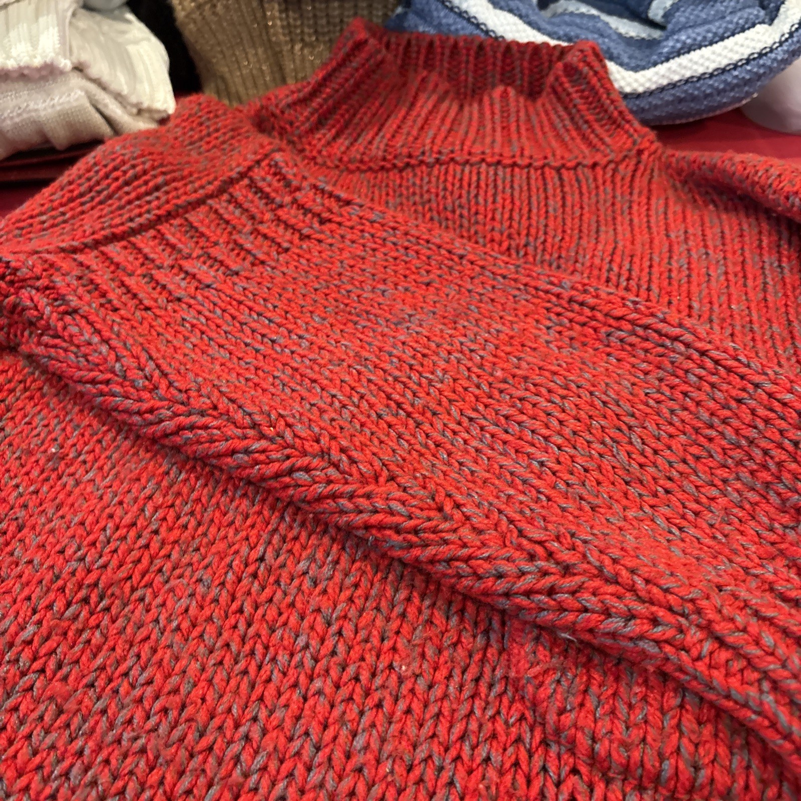 VTG FABE Pullover Sweater Warm Chunky Knit 80’s FASHION Red Gray White S / M *