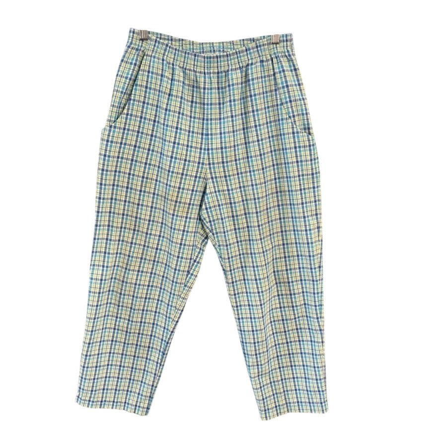 Andrew McMullan Vintage Blue Green Plaid Seersucker Elastic 8P Pants USA Made