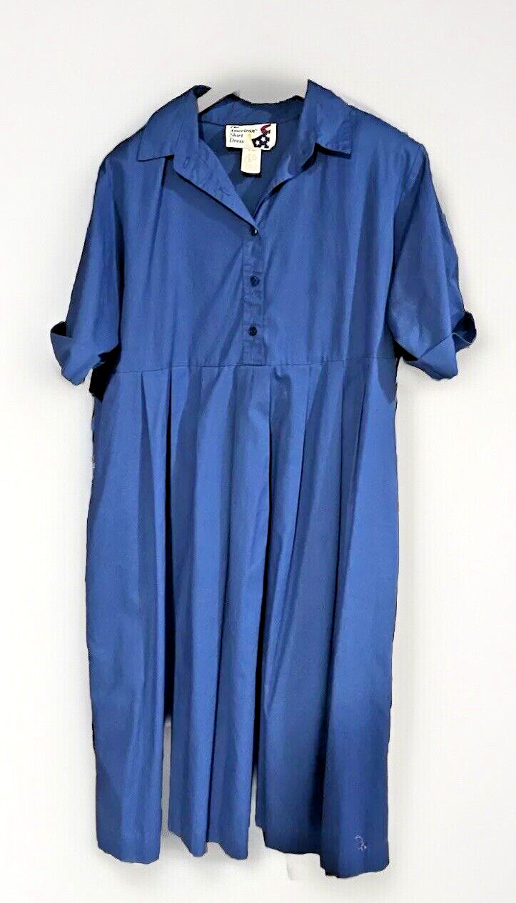American Shirt Dress 14 M Blue Vintage 80s Pockets EUC Pockets shoulder pads