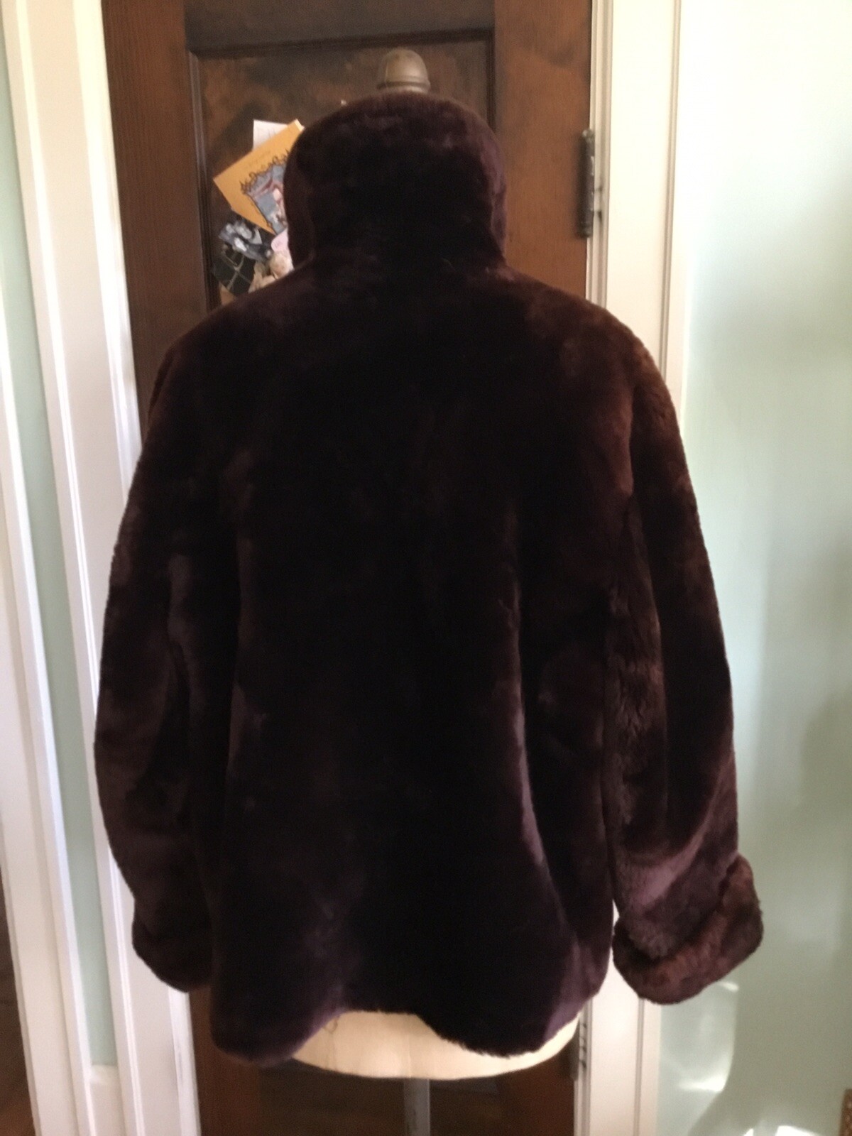 Vintage Mouton Lamb Fur Coat Dark Chocolate Brown Shawl Collar Cuffs Pkts Lined