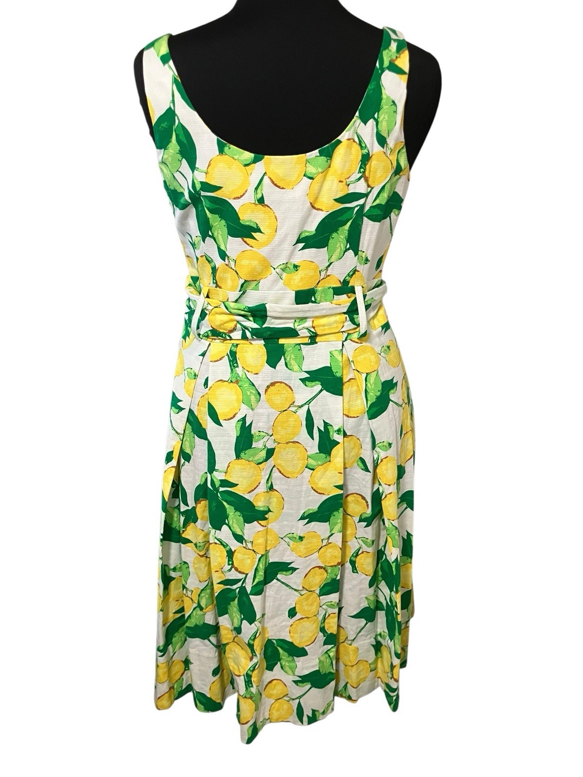 1901 Novelty Lemon&Leaves Belted Fit & Pleated Cottage Core Cruise Resort Sz 16