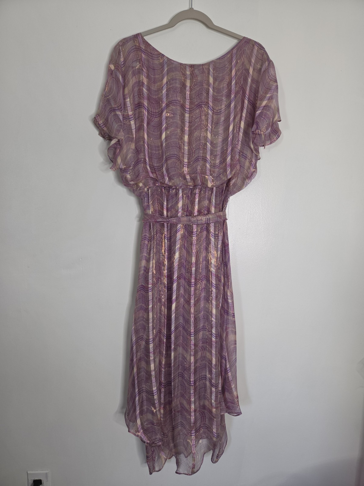Vintage The Silk Farm Icinoo 100% Silk Metallic Gold Lurex Purple Dress 10