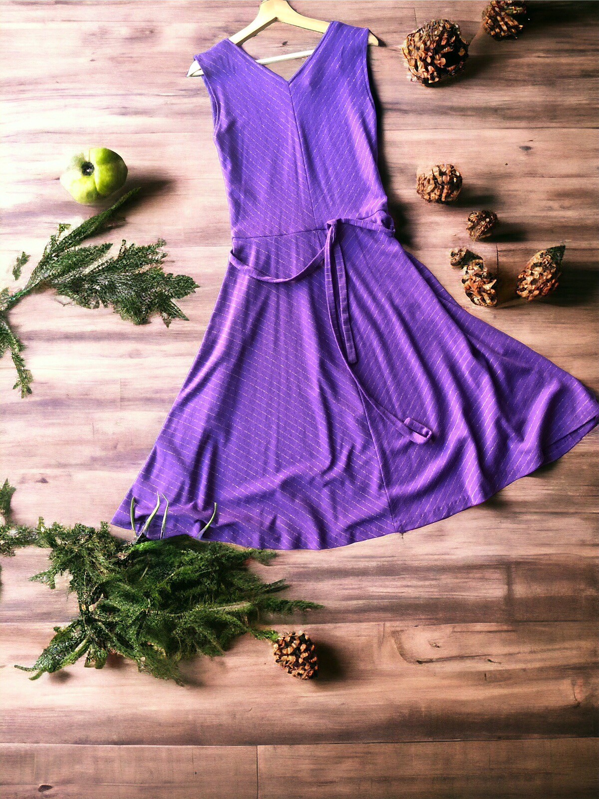 70’s Vintage New Raves | flowy purple gold metallic cinch swing dress {11}