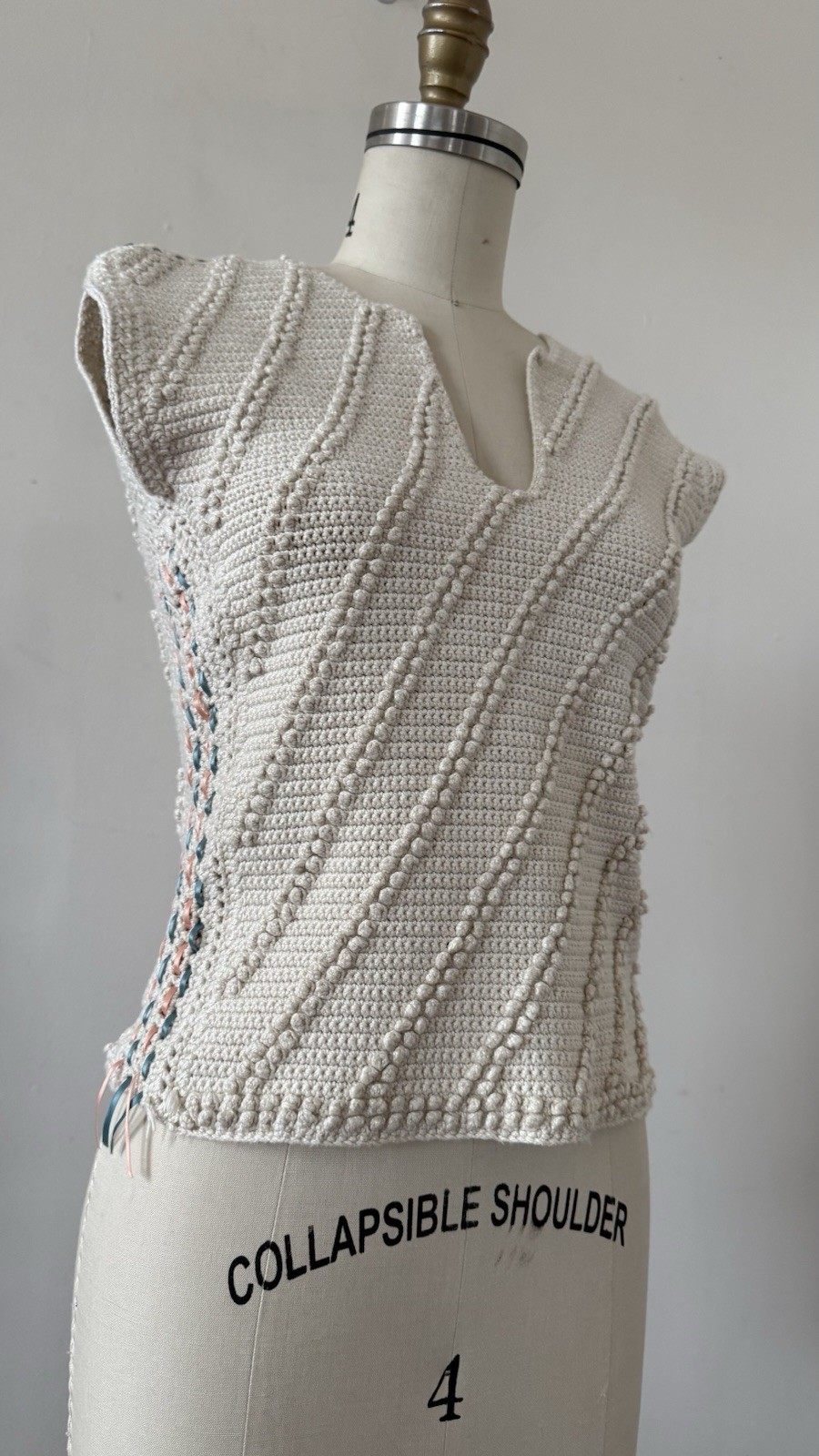 Antique/Vintage Art Deco Popcorn Rayon Hand Crocheted Knit Ribbon Trim Top XS
