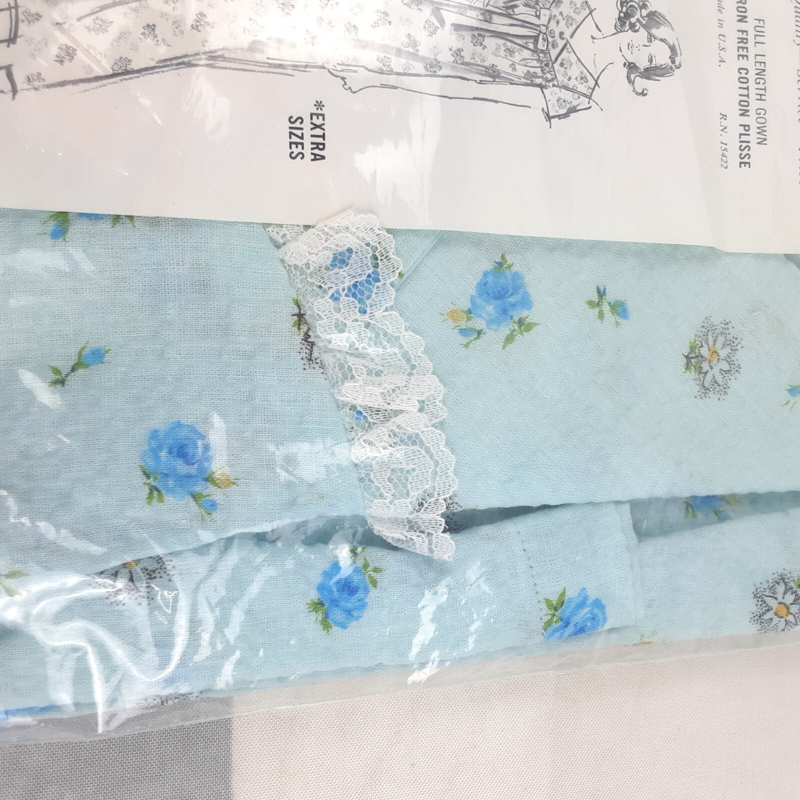 Vintage Women’s Ideal Lady Full Length Gown Pajamas Size 42 (L) Blue Flowers