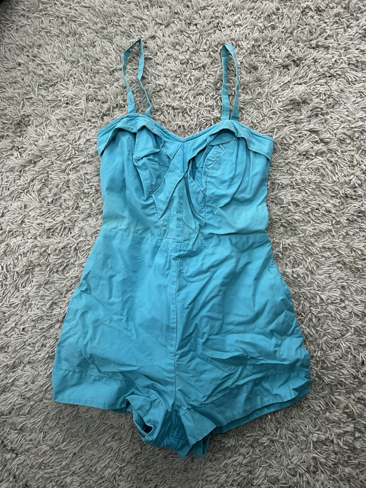 Vintage 1950s Nani of Hawaii I. Magnin Swimsuit Playsuit Pinup Bombshell Blue
