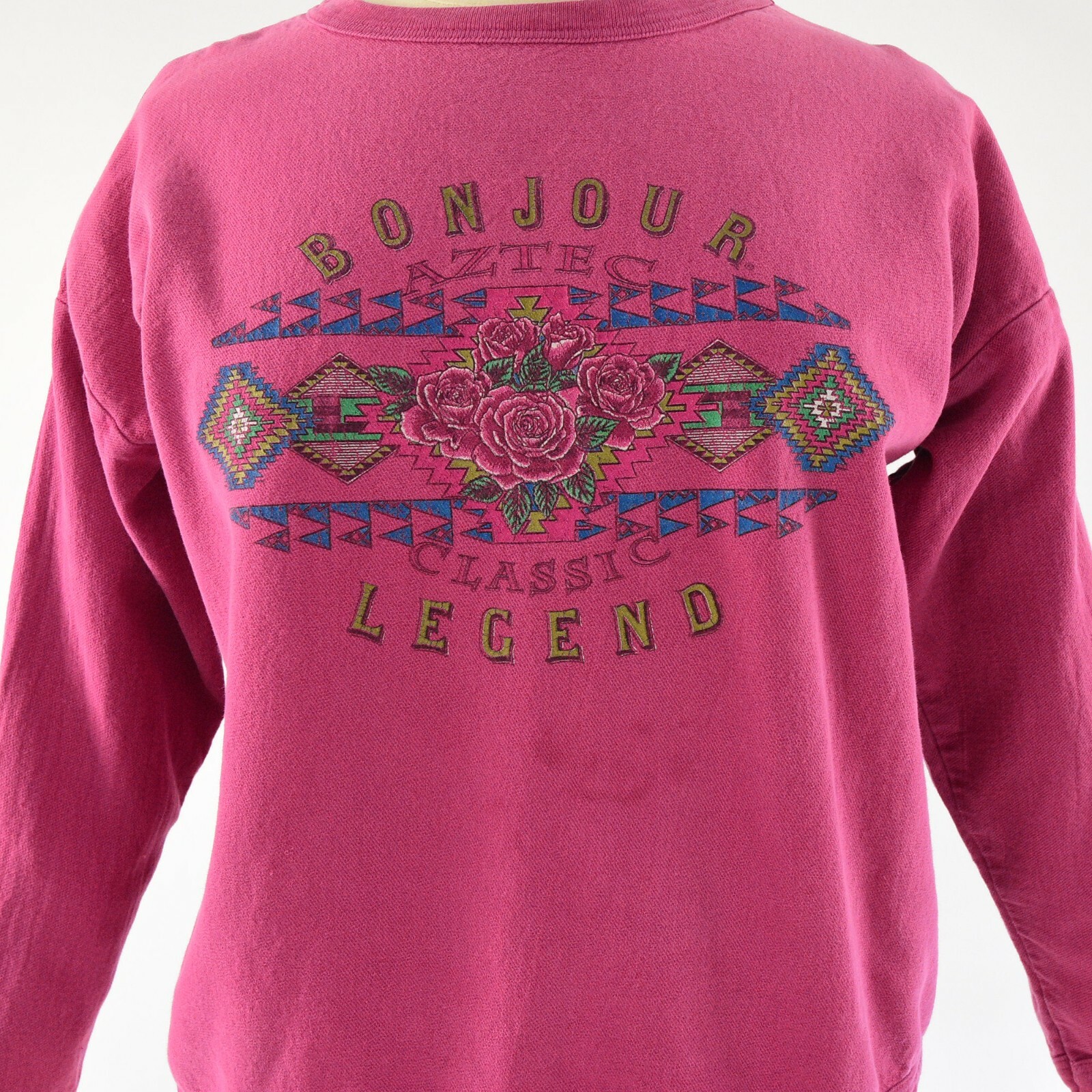 80s Vintage Pink Graphic Print Sweatshirt Top Womens One Size Bonjour