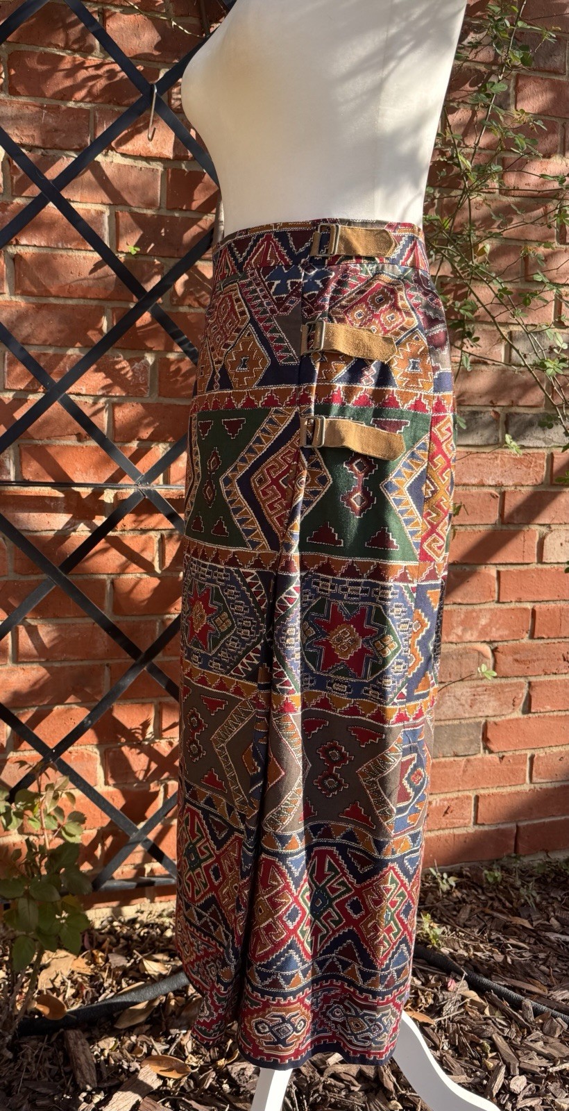 Vintage 1980s Jewel Tone Southwestern /Aztec Column Wrap Skirt Size M