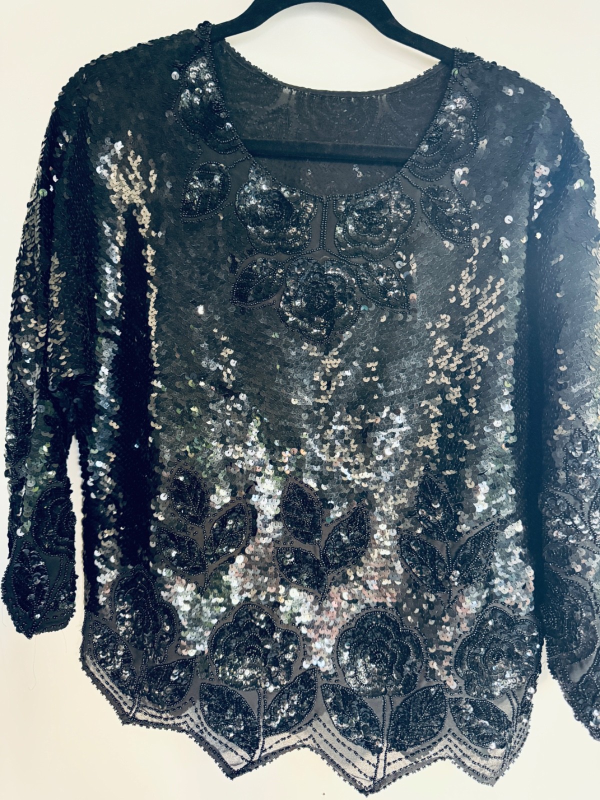Vintage 80s Black Sequin Top