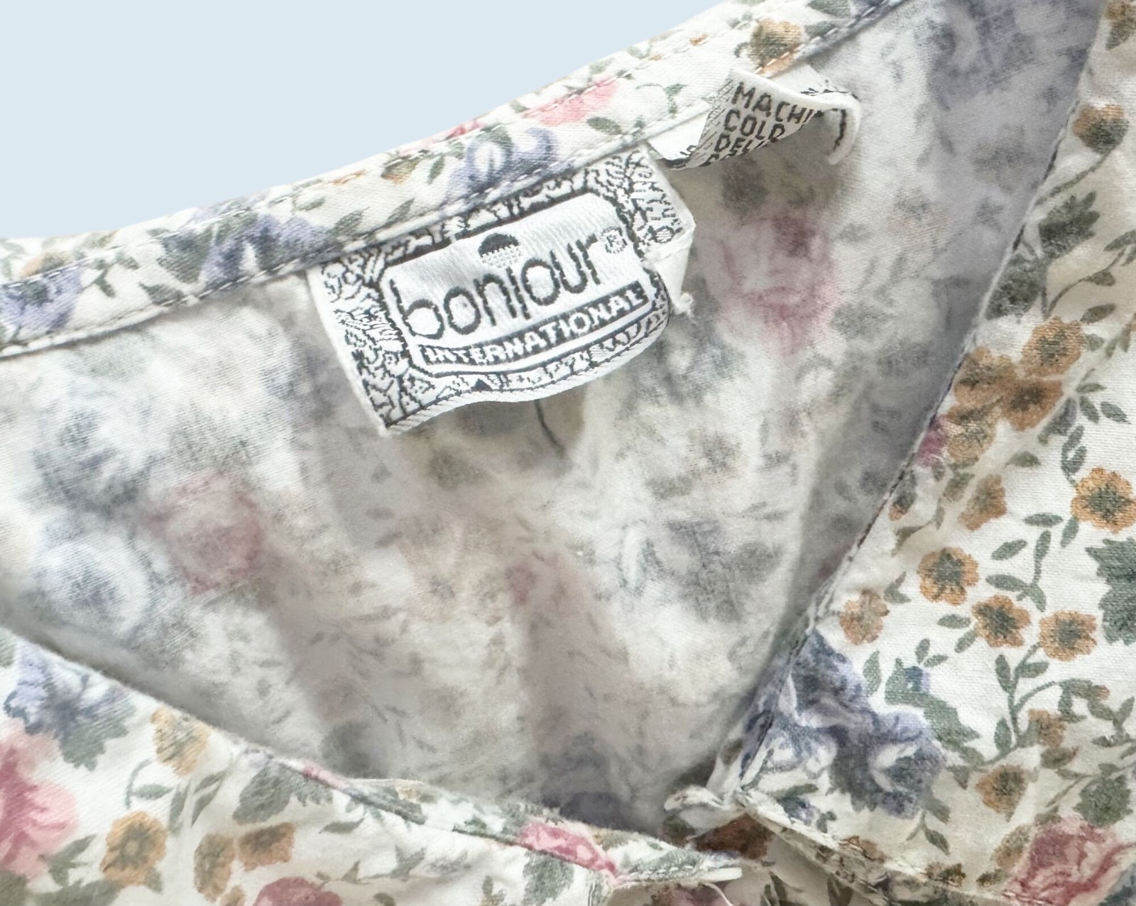 Vintage BONJOUR Floral Peter Pan Collar Blouse Top 1980s Size Small