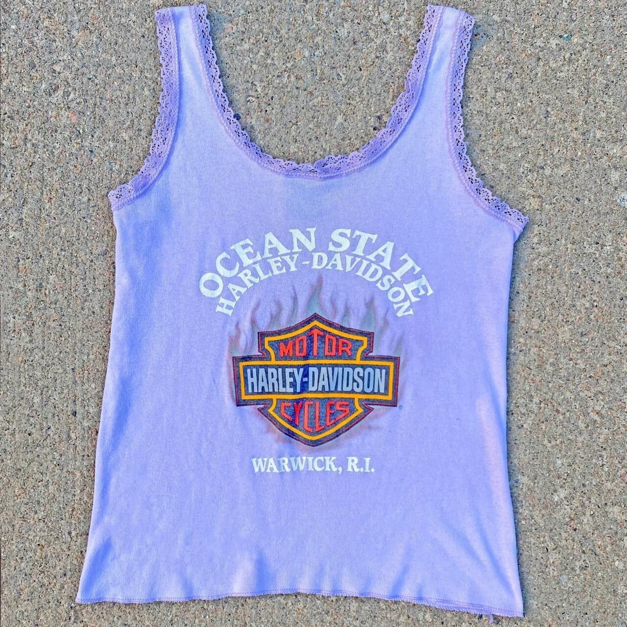 Vintage 1990s Harley Davidson 3D Emblem Pastel Lilac Butterfly Lace Cami Tank