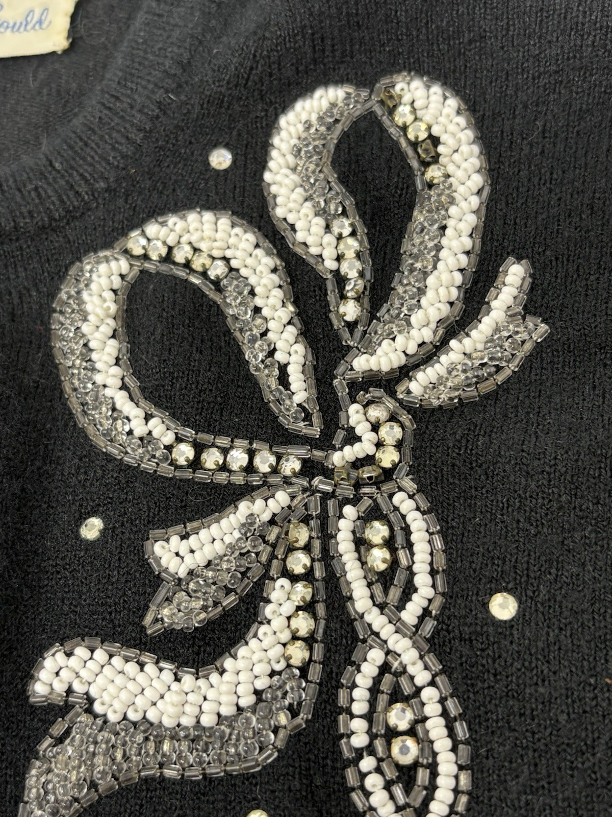 Vintage 1950’s Beaded Cardigan Sweater Black Med 38 Rhinestones Retro Gould