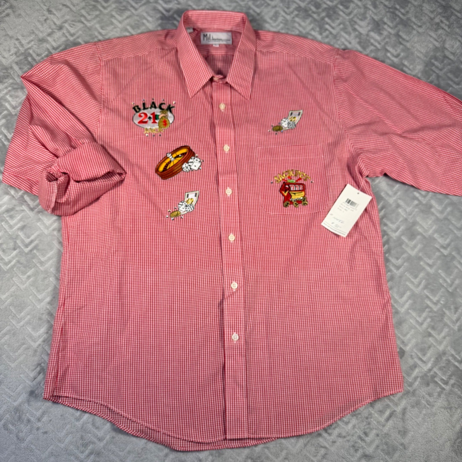 Mili Designs Button Down Shirt Womens L Red Gingham Vintage New Casino Swarovski