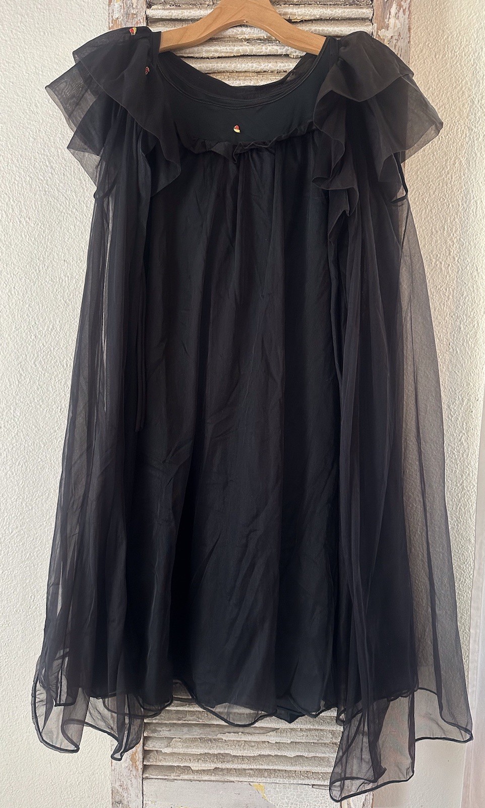 A7 Vintage Tall Fashions Of California Nylon Black Nightgown- 2 Piece Set! Sz S
