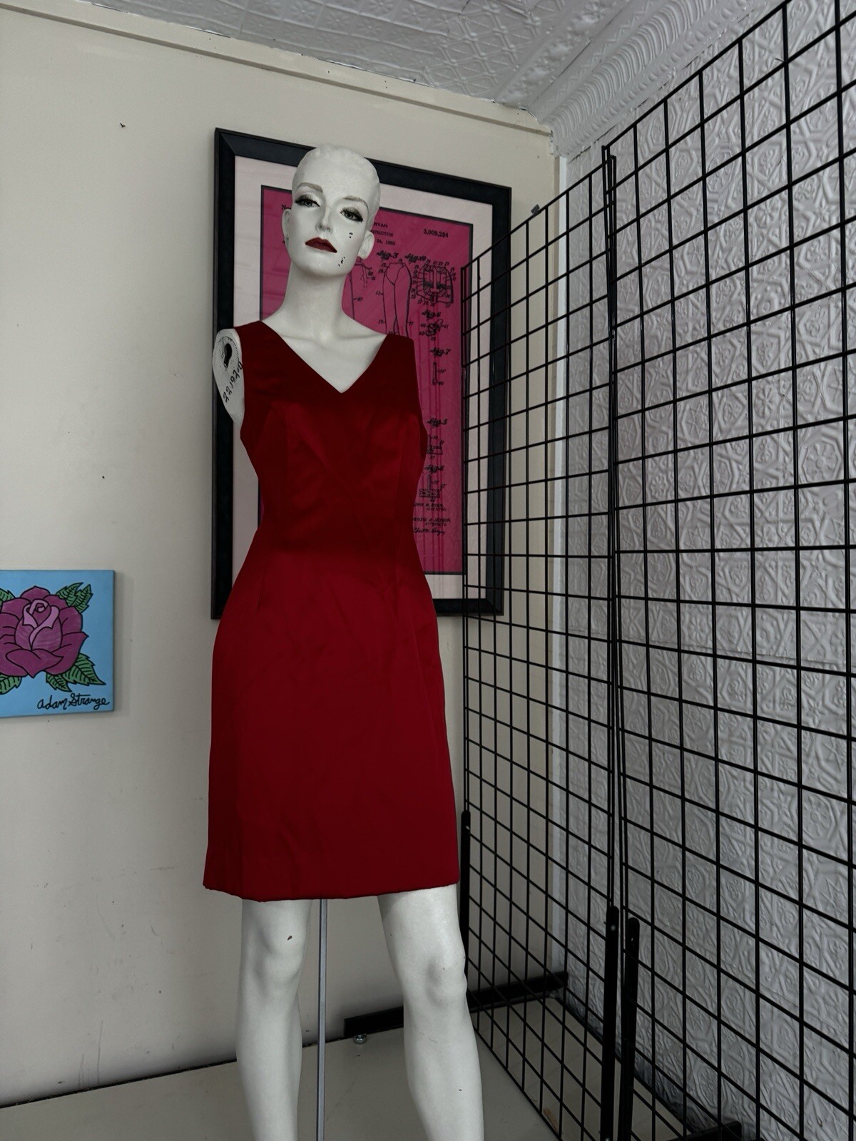 Vintage Nicole Miller 1990s-Red-Sleeveless-Evening Dress-minimalist-90s-Designer