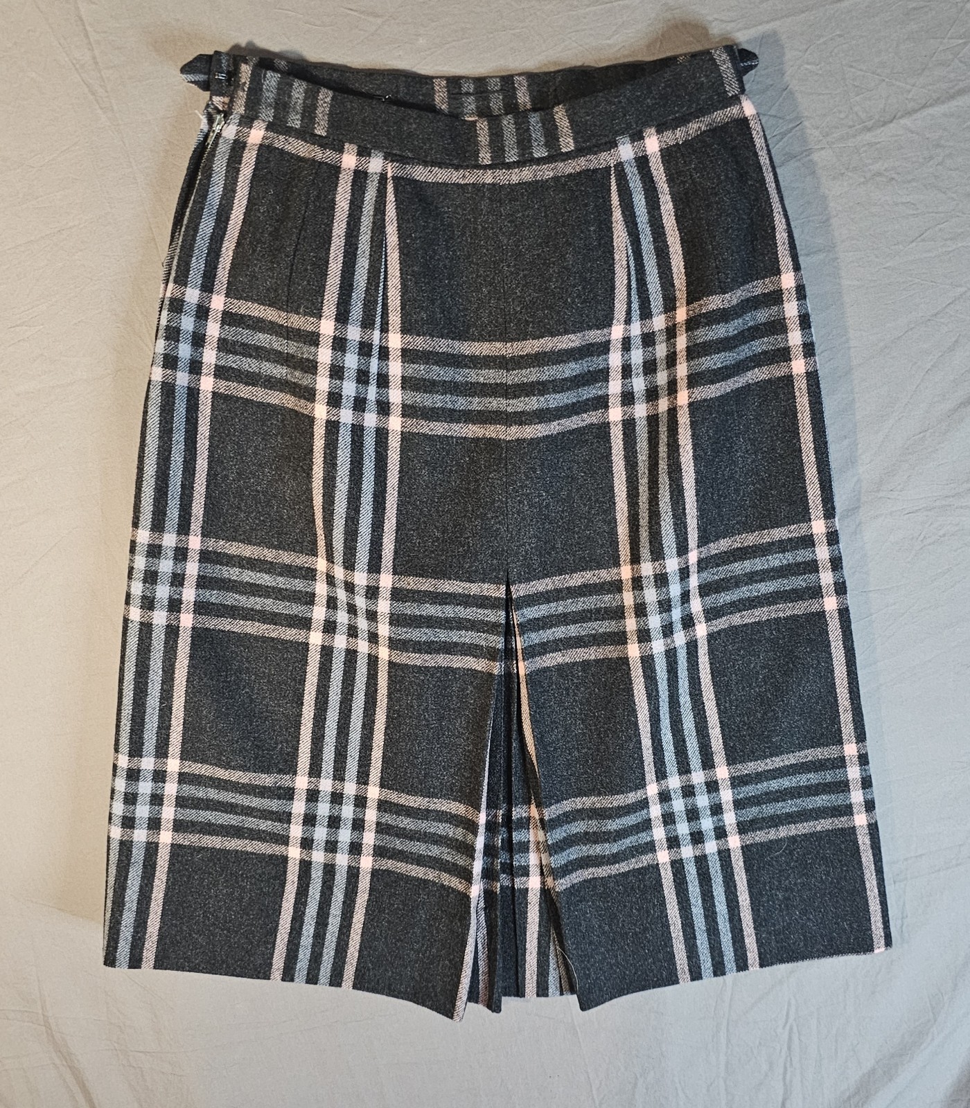 Dereta London 1960s, Pencil Skirt Size 14, Grey W Blue And Pink.plaid VINTAGE.