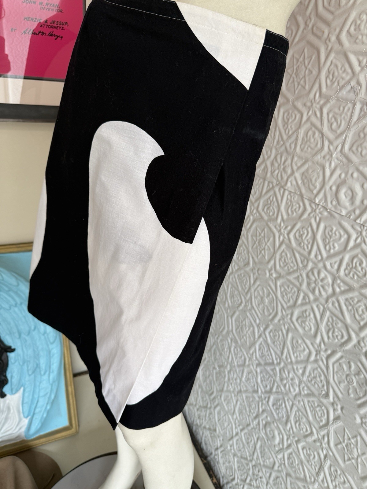Vintage Marimekko Design Research Wrap skirt-Black & White-Wave-Midi-Mini-Medium