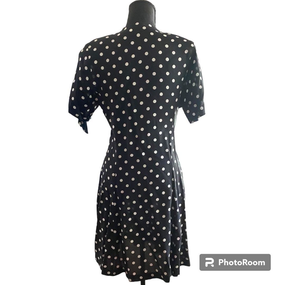 Clio Petites Vintage 80s Women’s button down black/ white Polka Dot Dress sz 8P