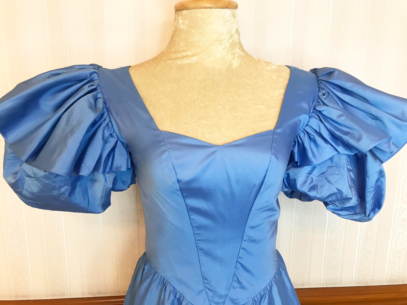 Vintage Alyce Designs Puffy Sleeve Prom Party Formal Dress Gown Blue Sz 6 USA