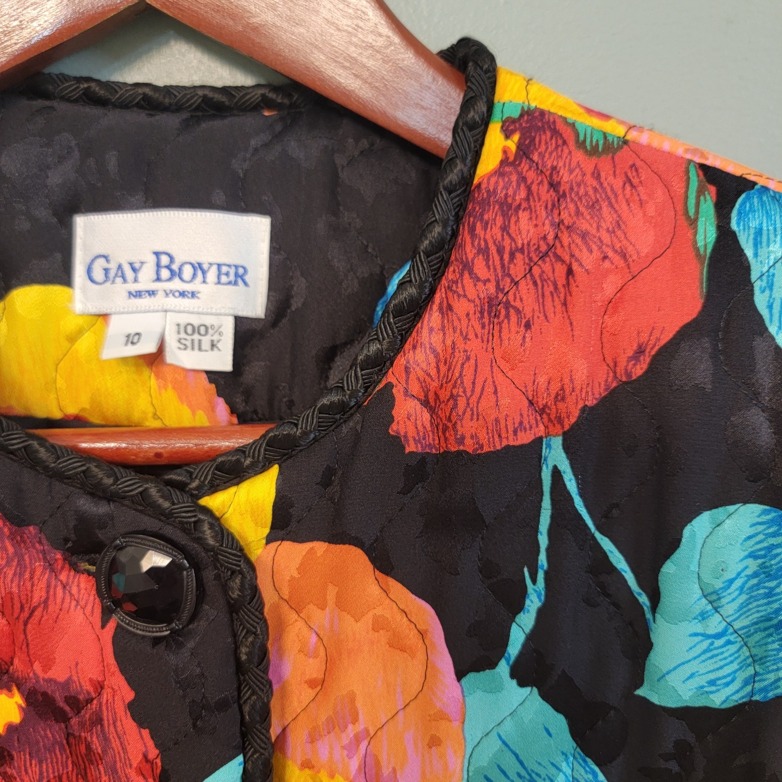 Vintage Gay Boyer New York Floral Quilted 100% Silk Designer Mobwife Size 10