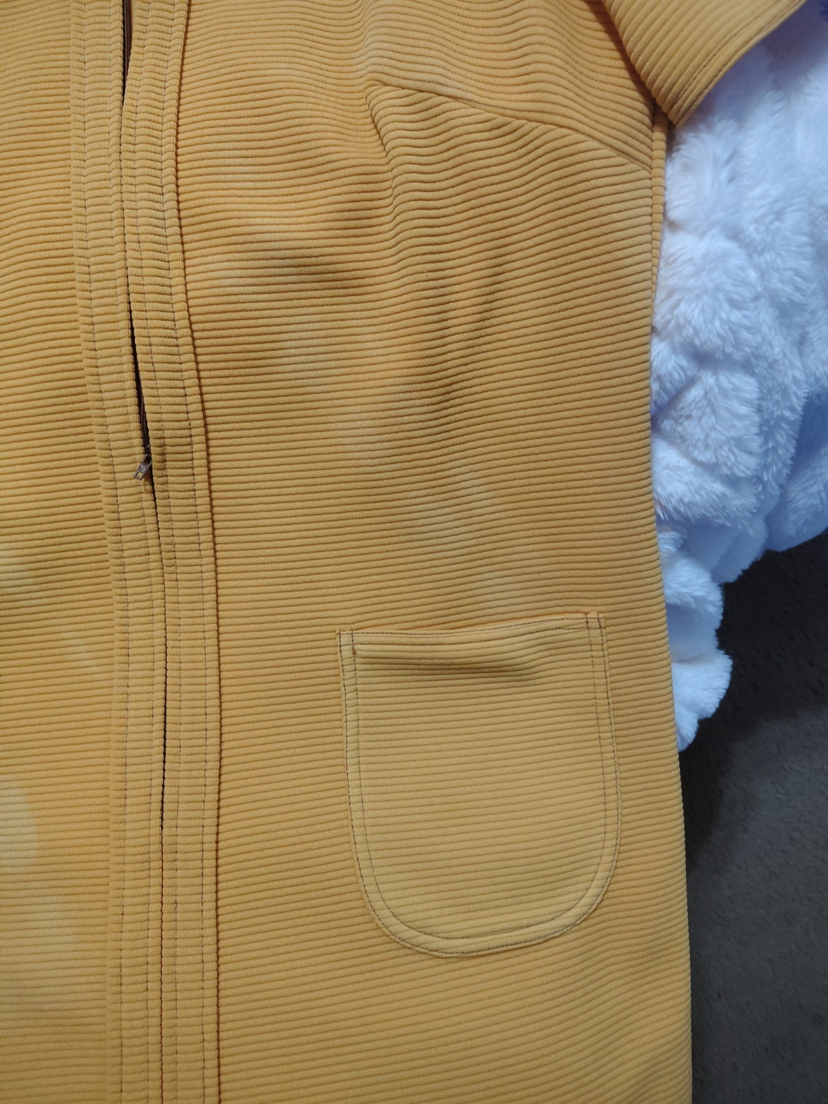 Vtg 60s 70s Route One Coast to Coast Yellow Ribbed Knit Zip Front Shift Dress