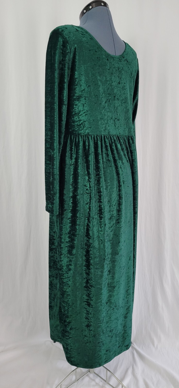 Vintage Sunbelt Green Crushed Velvet Dress w Gathered Skirt Size Small