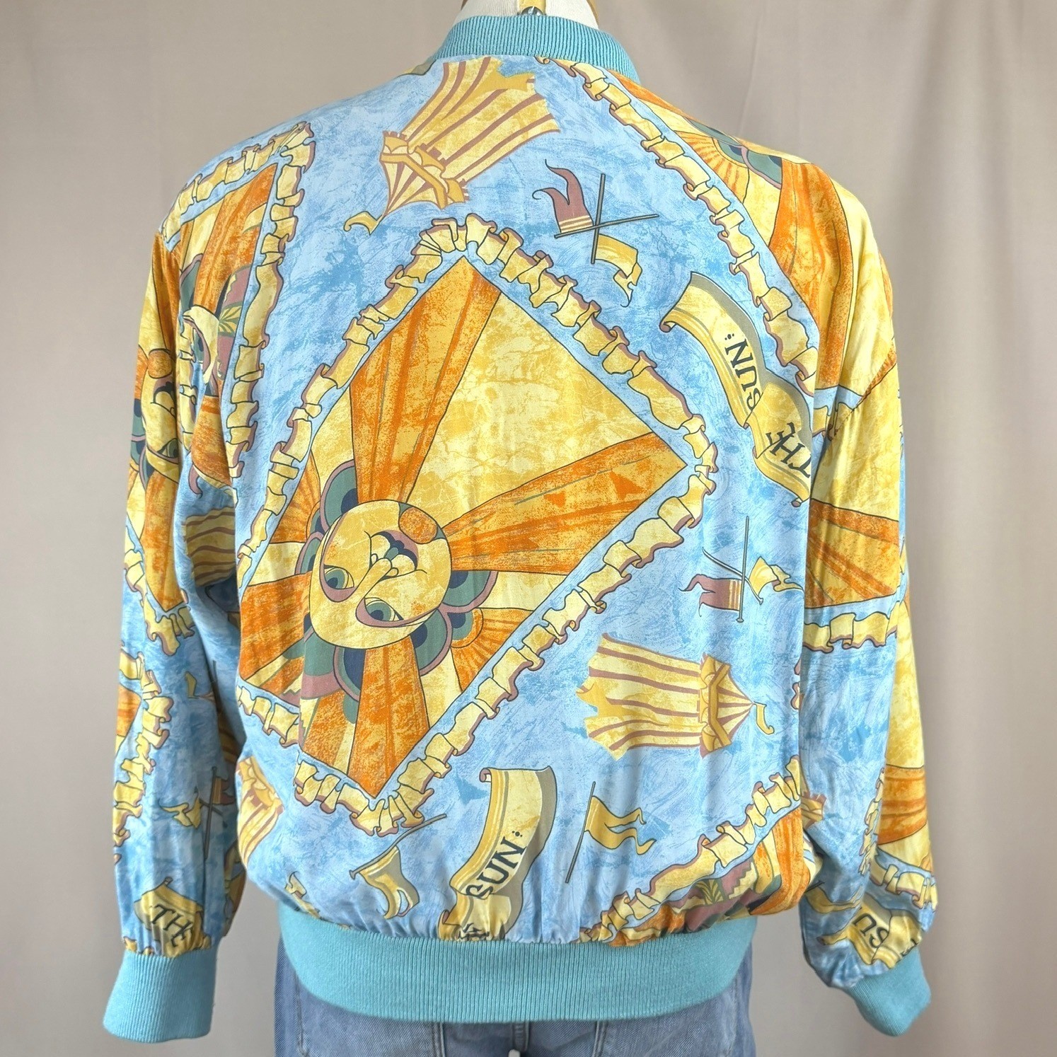 Vintage 80s MULBERRY STREET Womens (M) Bomber Jacket Coastal Aztec Sun mobwife