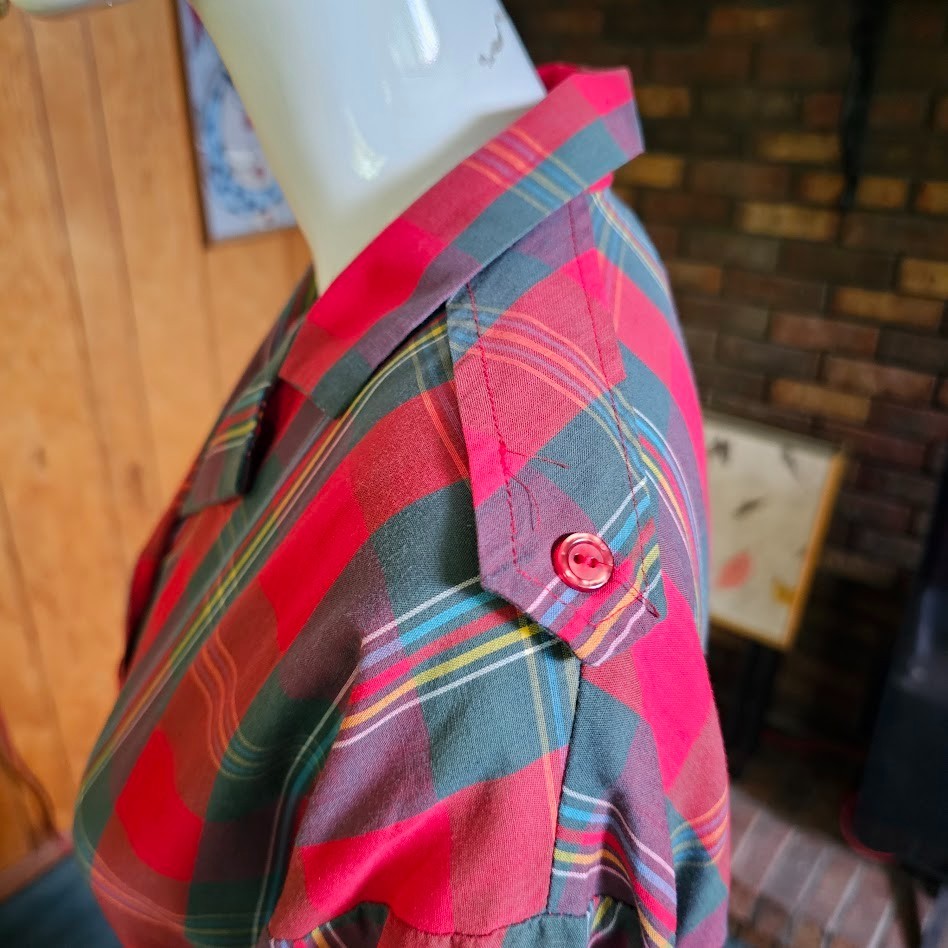 Vtg 80s Tartan Plaid Rockabilly Cowpunk Shirtwaist Full Skirt Swing Dress L/XL