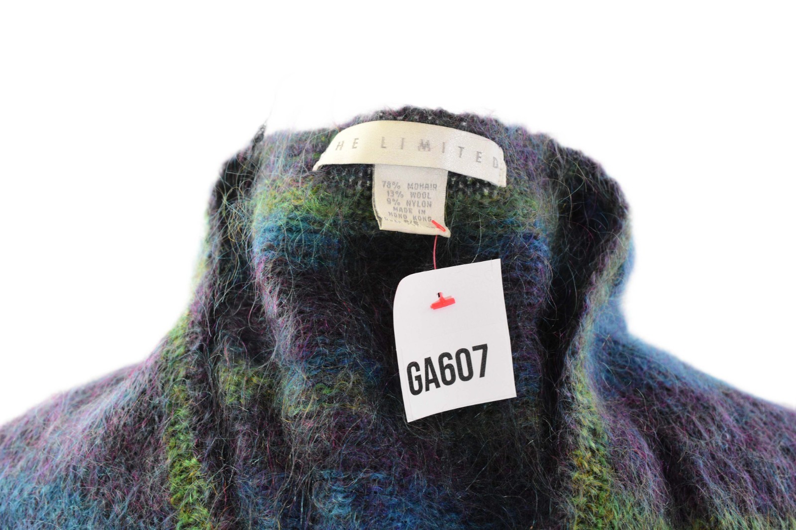 80s Vintage Oversized Tunic Mohair Sweater Womens S Striped Blue Green Boho
