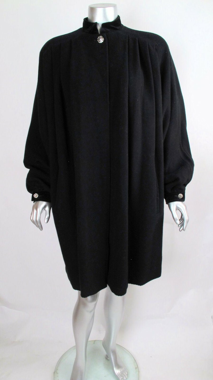 100% Auth Vintage VALENTINO MISS V Velvet Trim Textured Swing Trapeze Coat 44 10