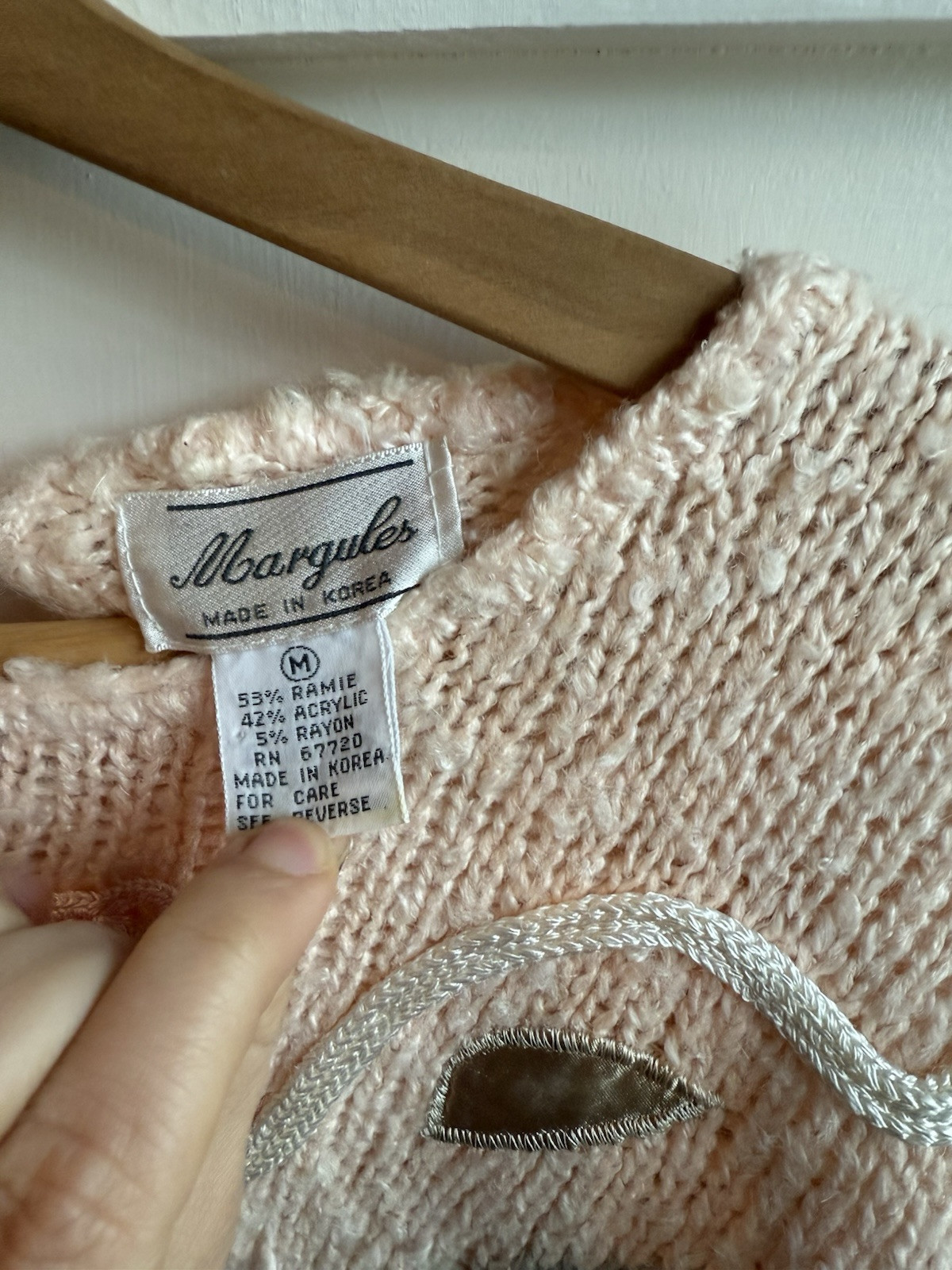 Vintage 80s Floral Appliqué Margules Women Sweater Pink Sz M