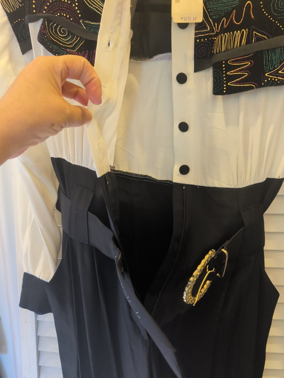 Vintage 80’s Menu Jumpsuit Black Cream Graphic Paint Design NWT Sz 3/4. W1