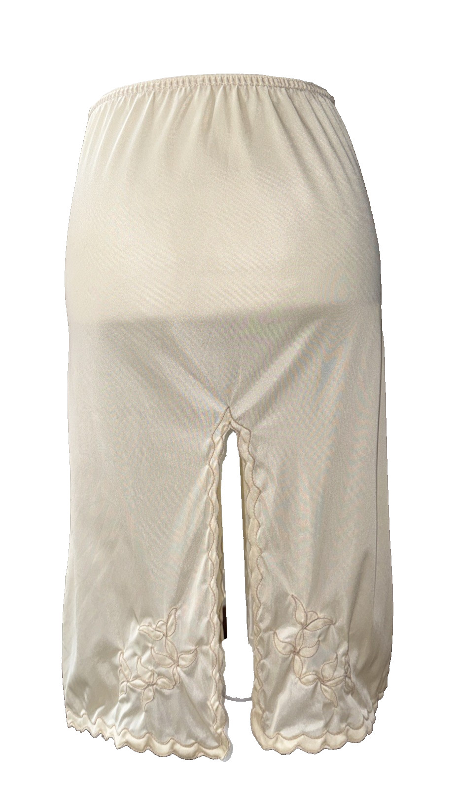 Vintage Vincent Nylon Half Slip Ivory Lace Trim High Slit 90s Lingerie Skirt S