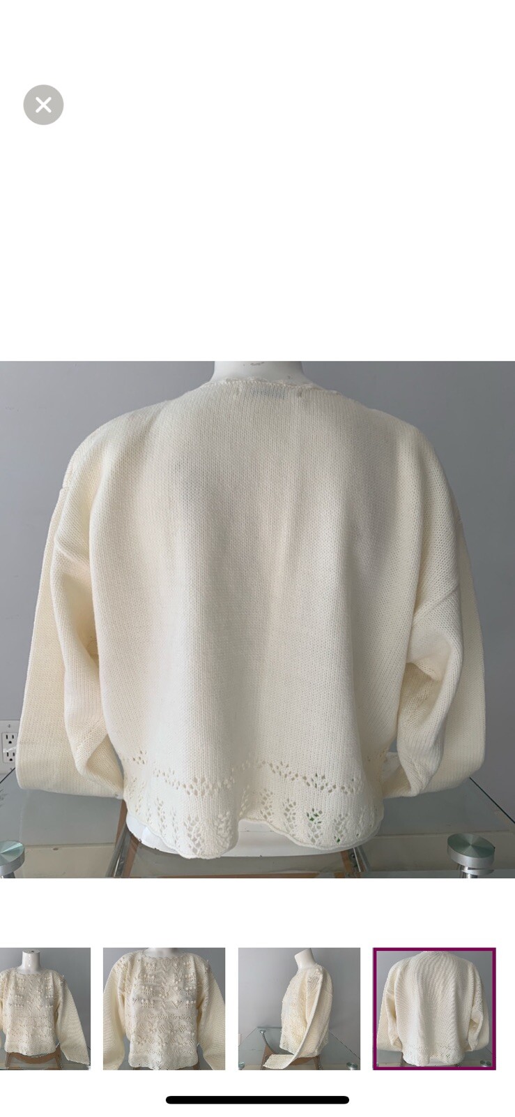 New Rare Item Vintage 80s Retro Cream Crochet Floral Sweater Medium