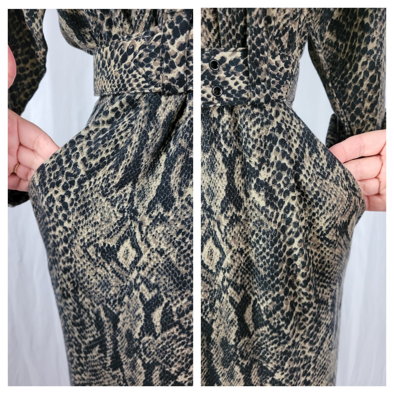 Vintage Taurus II Brown & Black Snakeskin Print Dress & Matching Belt Size 10