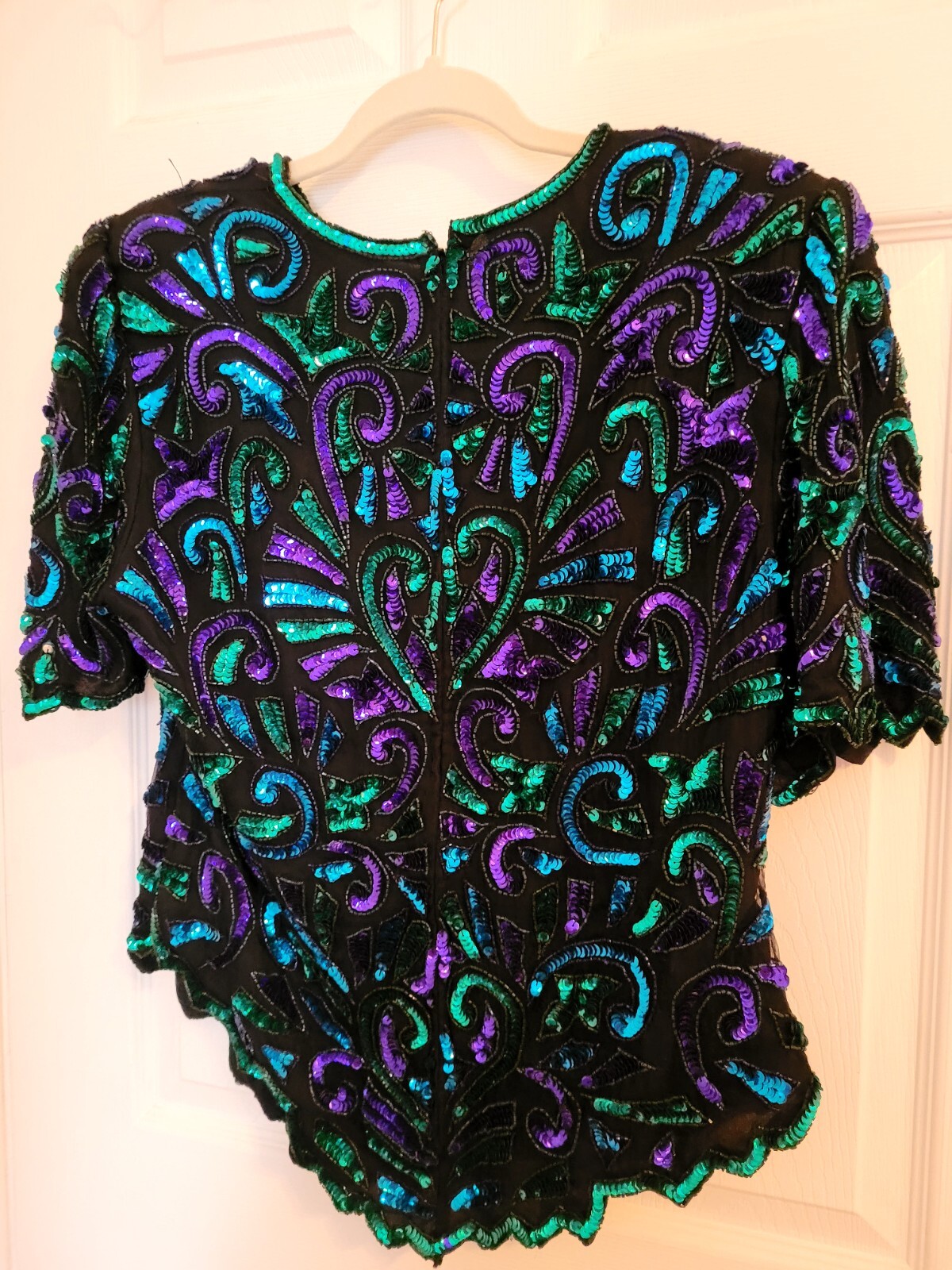 Stunning vintage Laurence Kazar beads&sequins on black silk SZ XL