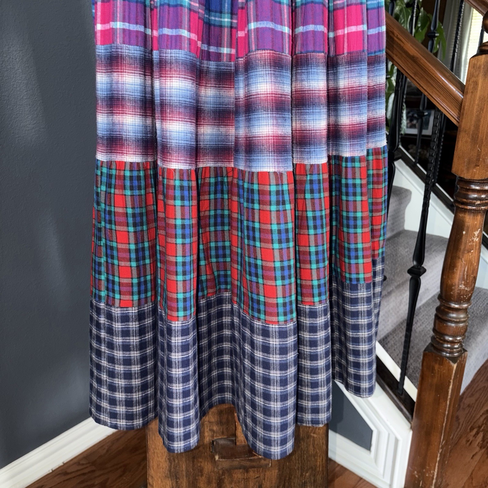 VTG Tour De France Plaidwork Maxi Skirt 100% Cotton Indie Grunge Elastic Waist