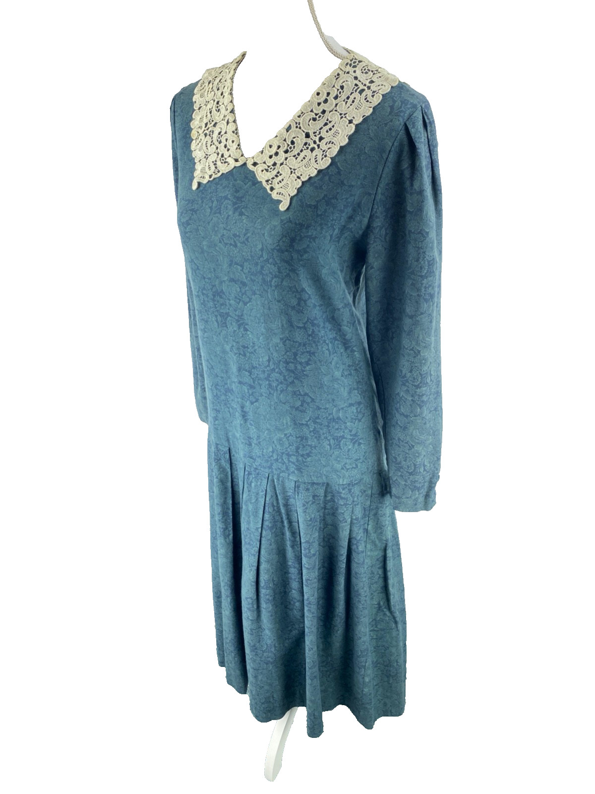 Laura Ashley Vtg 80s 8 Prairie Cottagecore Drop Waist Floral Lace Bibbing