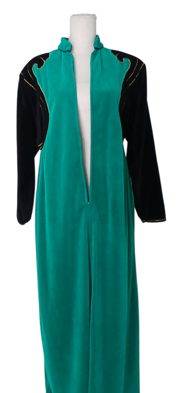 Vtg Bill Tice Turquoise Velvet Gold Robe Dress sz 10 Housewife