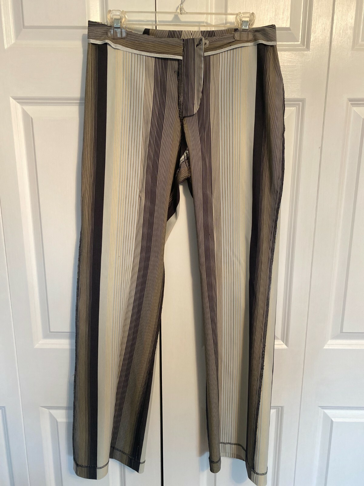 Parameter pants trousers Sz 10 slim striped light blue dark gray creamy yellow
