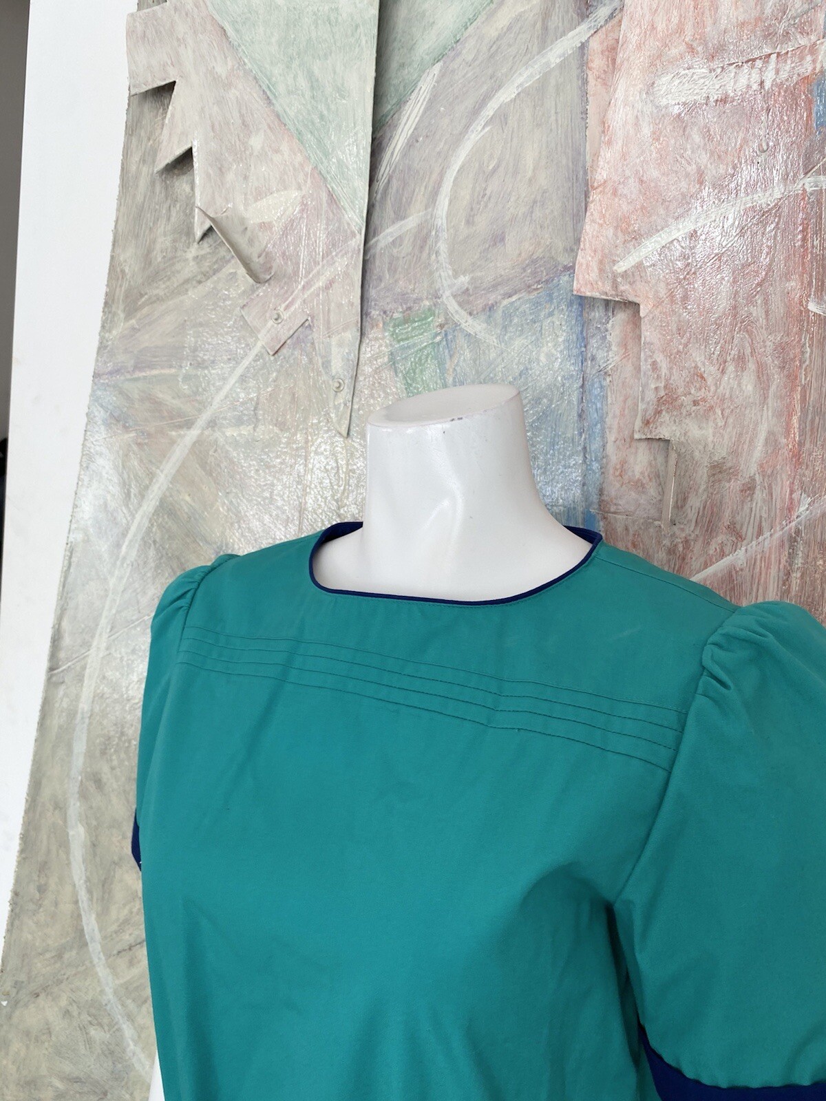 Vintage Darian Green Blue Fit And Flare 1980s Dress Size 8