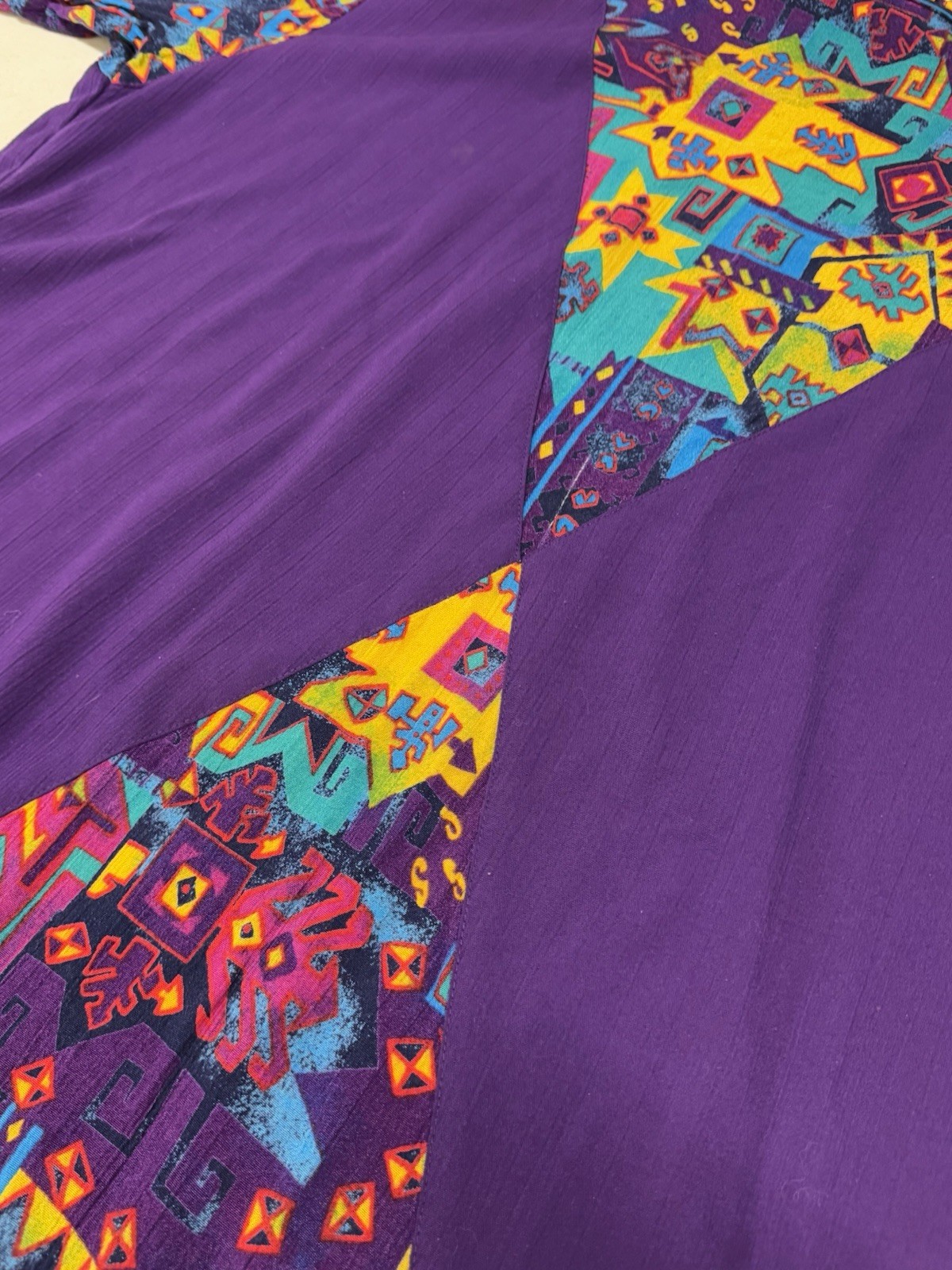 Vintage C.M. Shapes Purple 2X Southwestern Tribal Aztec Motif Short Sleeve Shirt